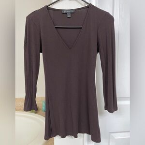INC Women's Small Dark Brown V-Neck 3/4 Sleeve Top